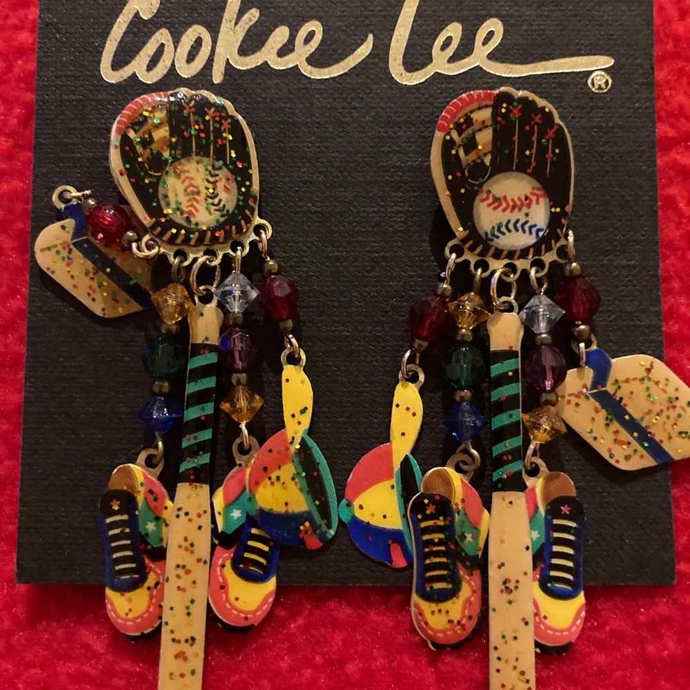 Vintage Cookie Lee baseball earrings